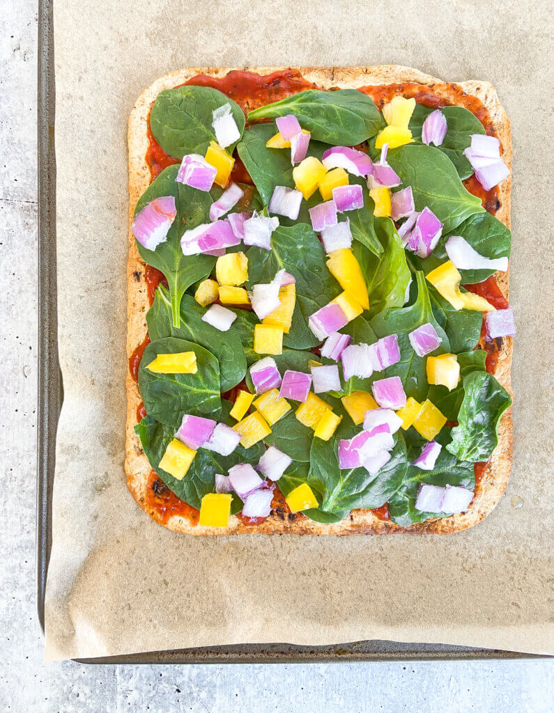 healthy veggie flatbread pizza step by step instructions