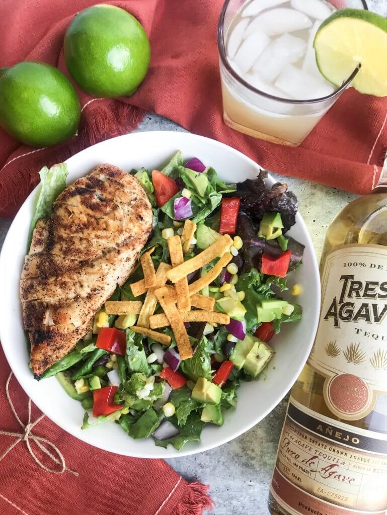 mexican grilled chicken salad with chipotle ranch dressing and tres agaves tequila