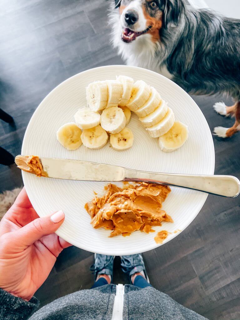 dietitian approved healthy snacks; banana with peanut butter