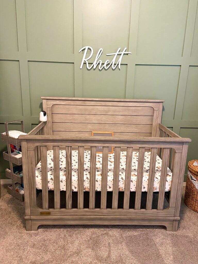 baby boy nursery decor; crib and name sign 