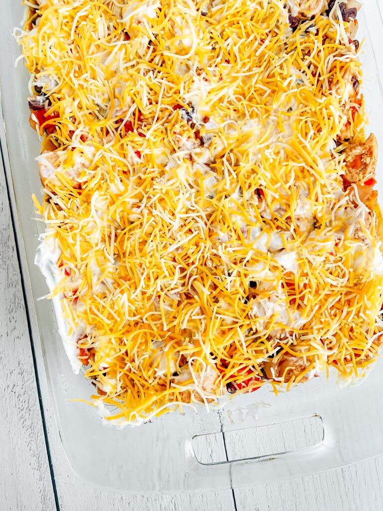 healthy chicken enchilada bake; step by step photos, cheesy 