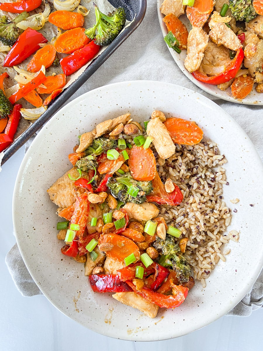 Chicken Stir-Fry with Rice and Peanut Sauce