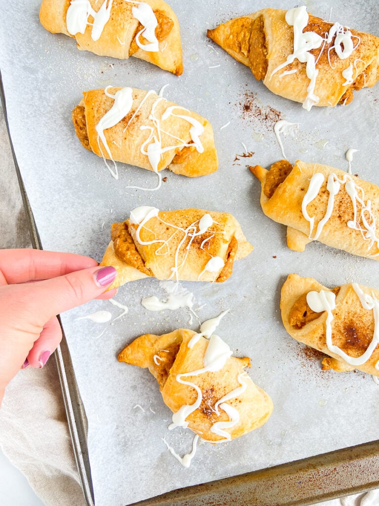 pumpkin butter crescent rolls with white chocolate on top 